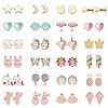Juego de 24 pares de aretes hipoalergénicos para niñas con orejas sensibles con poste de acero inoxidable coloridos lindos aretes para niñas y mujeres