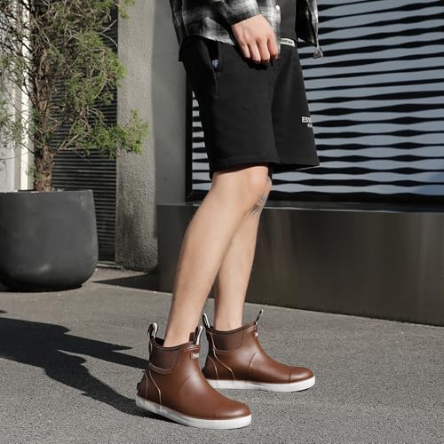 Image of Men's Deck Boots, Deck Shoes Waterproof Rain Boots, Saltwater Fishing Ankle Boots, Non-Slip Rubber Garden Muck Boots for Gardening Boating Camping Sailing Fishing
