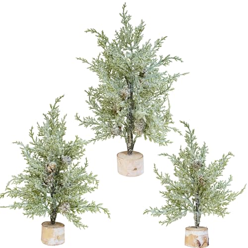 Winlyn 3 Pack Mini Artificial Cedar Trees with Pinecones and