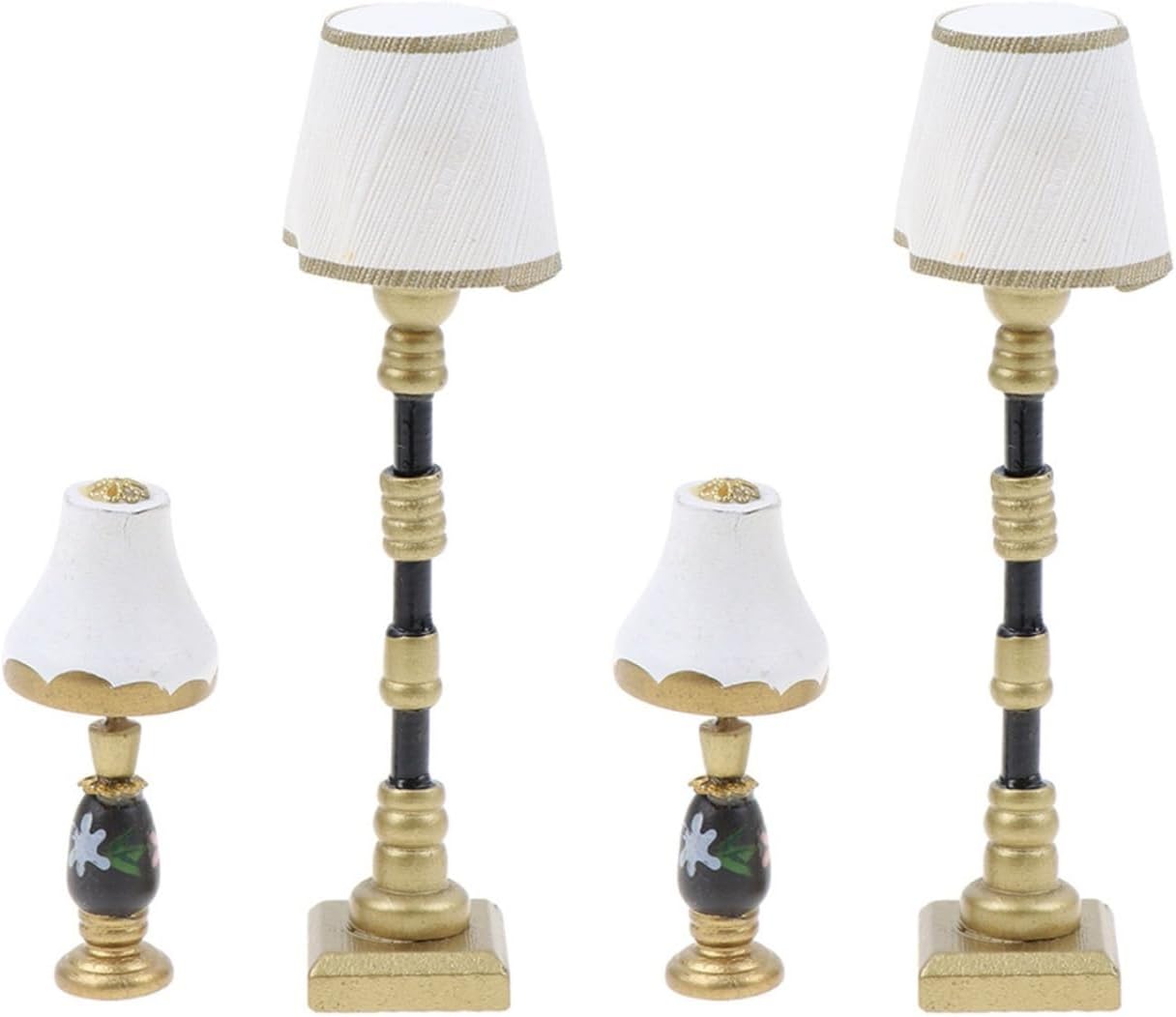 Didiseaon 4pcs Mini Floor Lamp Resin Decorative Floor Light, Vintage Fake Desk Lamp Post Table Decor for Dollhouse Wall Tiny House