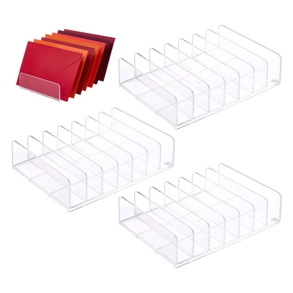 DICOSMETIC 4Pcs Acrylic Mail Organizer 7 Grids Multifunction Desk Organizer Clear CD Storage Holder Countertop Mail Envelope Holder Clear File Letter Rack for Office Home Desk