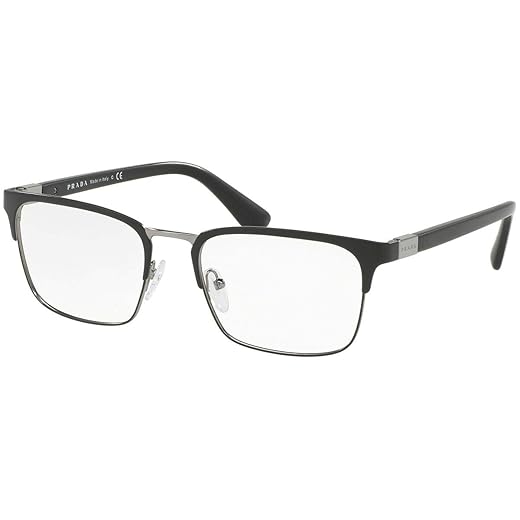 Prada Heritage PR 54TV 1BO1O1 Matte Black Metal Rectangle Eyeglasses 55mm
