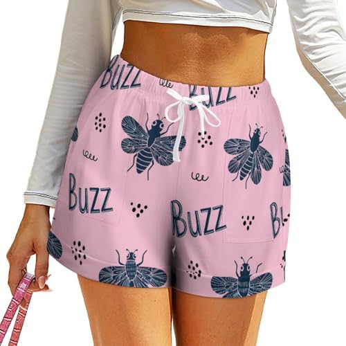 Buzz Insect-Print Women's Shorts Summer Wide Leg Casual High Waist