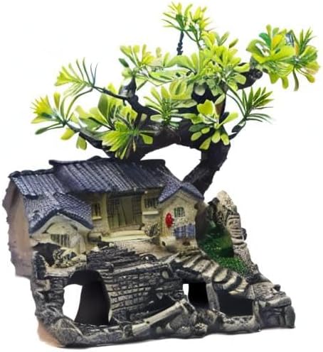 Miniatura 8 de Saim Acuario Classica Decoración de paisaje chino para patio, accesorios de pecera, casa de campo asiática con plantas, adorno de acuario