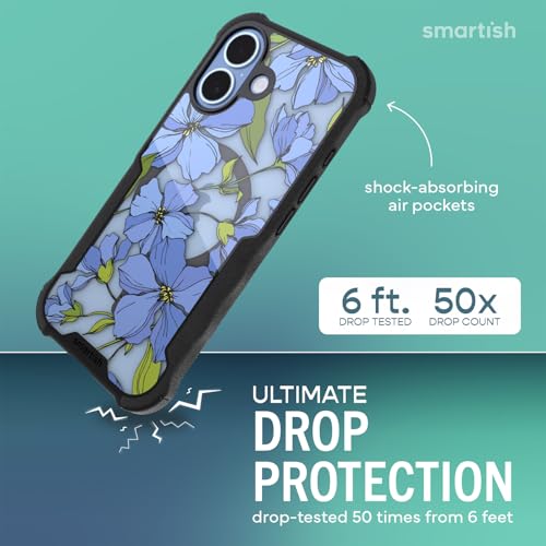 Image of Smartish iPhone 17 MagSafe Case - Gripzilla Protective Magnetic Case for Men [Rugged + Tough] Military Grade Heavy Duty Grip Armor - Drop Tested for Apple iPhone 17 - Blue Blossoms