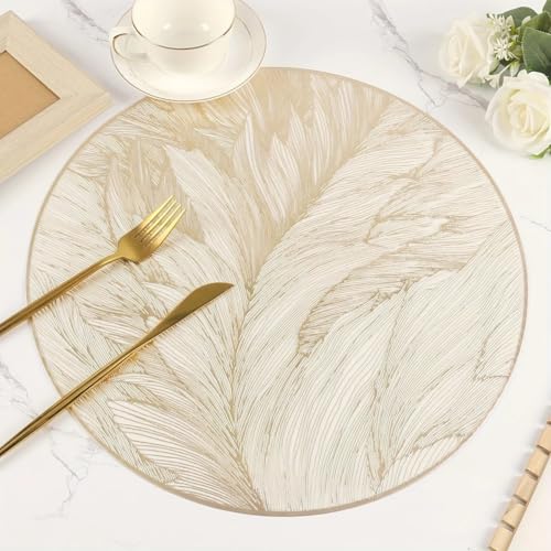Image of Dakshya Industries Dining Table Mats Round PVC Set | 6 Waterproof Placemats (38 x 38 cm) + 1 Table Runner (91 x 33 cm) | Heat Resistant, Kitchen Decor (Elvoria)