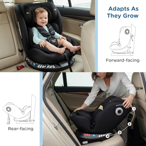 Image of Mee Mee Orbit 360 Rotatable Convertible ISOFIX Car Seat for 0-12 Years (0-36 kg) | Rear & Forward Facing | ECE R44 /04 Certified | 5-Point Safety Harness | Adjustable Recline & Headrest | Model Name: Orbit | Black
