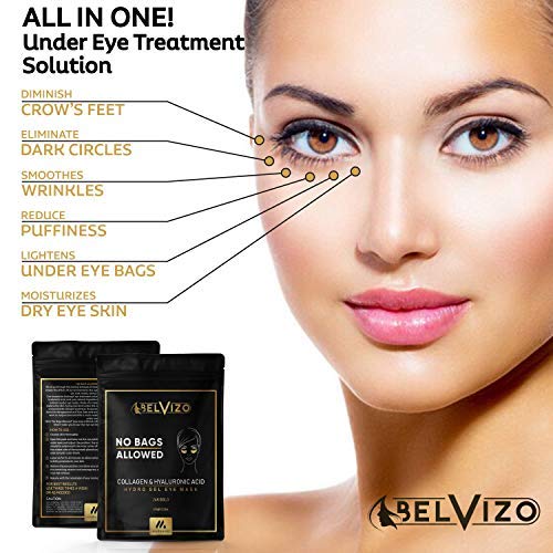 24K Gold Under Eye Mask for Dark Circles & Puffy Eyes. Hyaluronic Acid, Plant Collagen, Soy Protein, Grapefruit Extract For Anti-Aging, Eye Bags, Puffiness, Anti Wrinkle.Under Eye Patches. 10 Pairs