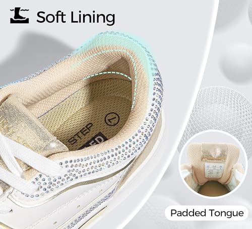 LUCKY STEP Women's Rhinestone Sneakers Sparkly Bling Glitter Wedding Tennis Shoes Fashion Casual Walking Comfortable Shiny Footwear3