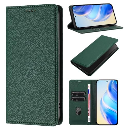HOJODDO Funda Leather para Nokia C01 Plus/Nokia C1 2nd Edition, Carcasa Comercial Patrón de Lichi con Bloqueo RFID, Case Prueba Golpes con Cierre Magnético. Verde Oscuro