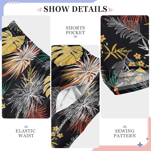 Palm Leaves with Florals Boys Long Pants Soft Trousers Elastic Waist Kids Lounge Bottoms with Pockets S-XL4