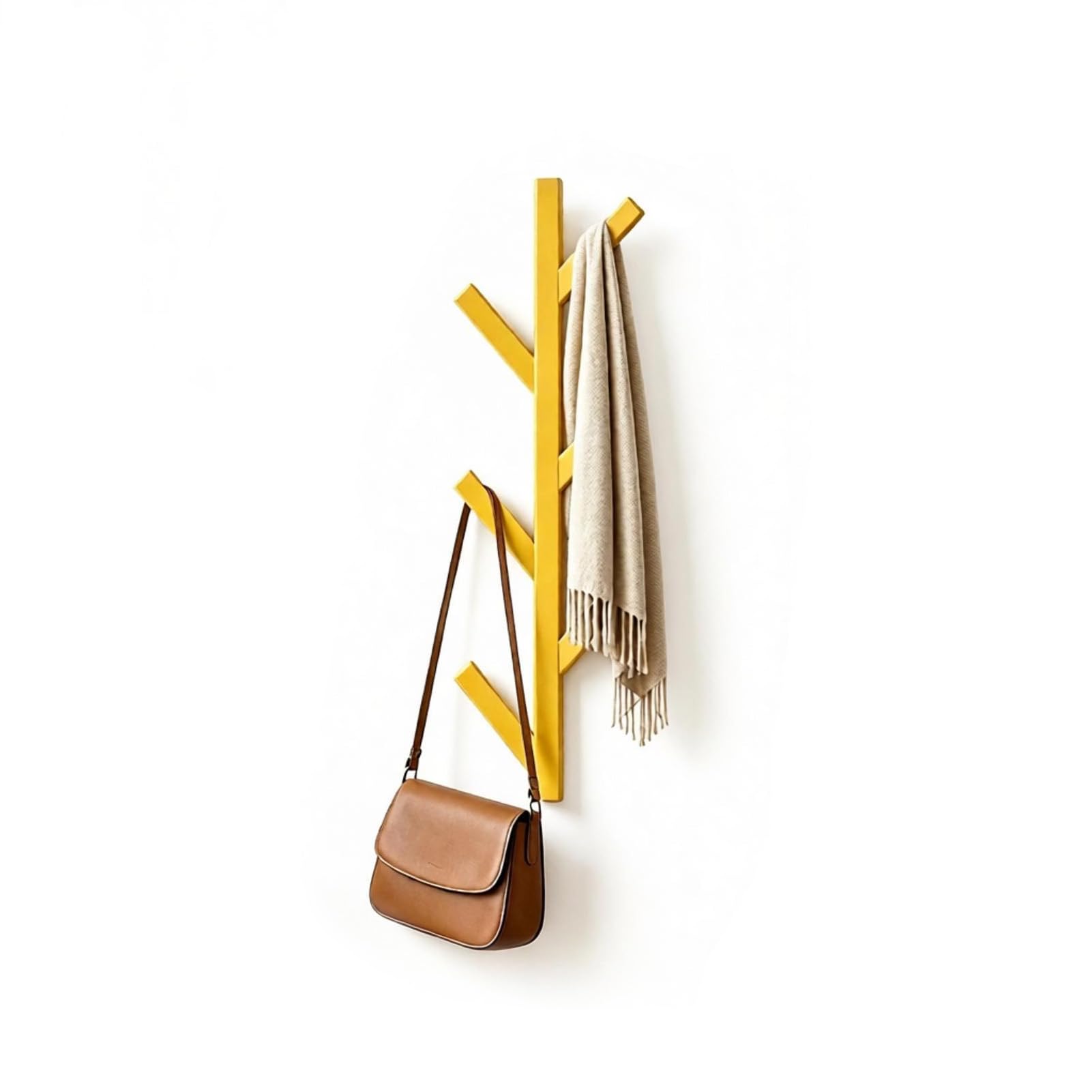 FERNVALE Wall Mounted Coat Rack with 6 Hooks Space Saving Vertical Metal Hall Tree Coat Rack for Bags Scarves Coats Shirts Towels Living Room Bedroom Entryway Bathroom Use Gold