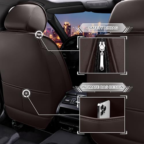 Image of CTDS Car Seat Covers for VW Tiguan 2009-2026, Stylish Sport Seat Cover, Premium Nappa Leather Car Seat Cover. Automobile Seat Covers Sets.(Standard 2 Seats /Coffee Color)