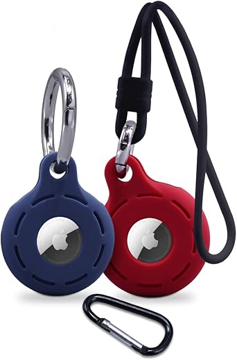 Compatible with AirTag, 2 Pack Shockproof, Dustproof & Washable Cases, Silicon Holders with Accessories for Wallets, Luggage, Pet Collars, Key Finders Blue - Red