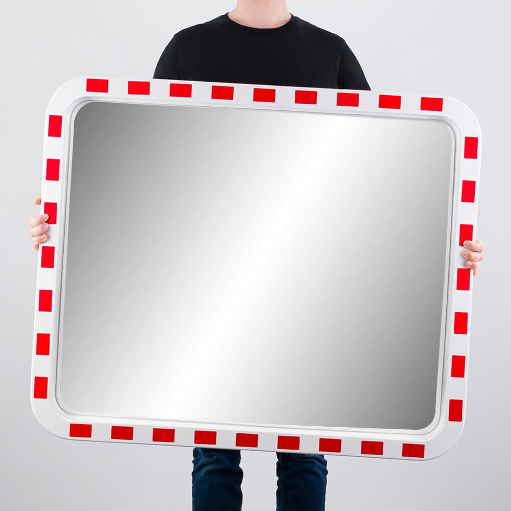 MIRAC Verkehrsspiegel ULTRA, Polycarbonatglas, rot/weiß, rechteckig, 100 x 80 cm aus Glas, Kunststoff, Stahl, Art.-Nr. 45500810 | Sicherheitsspiegel | Straßenspiegel