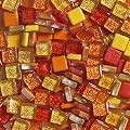 1000pcs/1000g Mosaic Tiles Mixed Color Mosaic Glass Pieces Genuine Mosaic Tiles Glass Pieces Mosaic Perfect for Home Decoration Crafts Supply, Square 1x1cm (Red Yellow Mix)