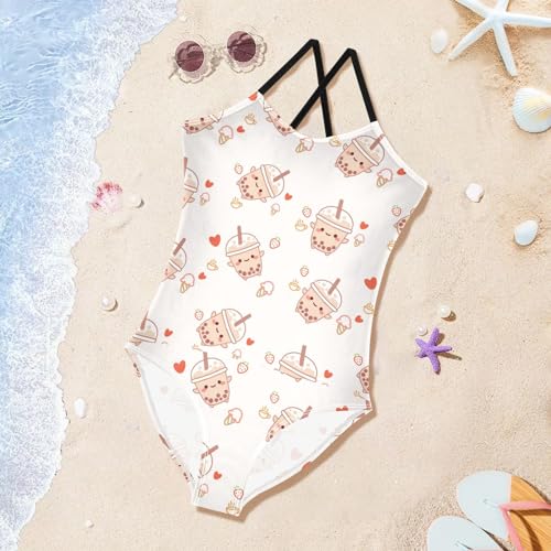 susiyo Boba Bubble Milk Girls One Piece Swimsuits Quick Dry Swimwear Bathing Suit for Beach 3-10 T2