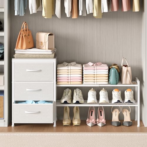 Cidaziya Expandable Closet Organizers and Storage, White Fabric Storage Dresser,