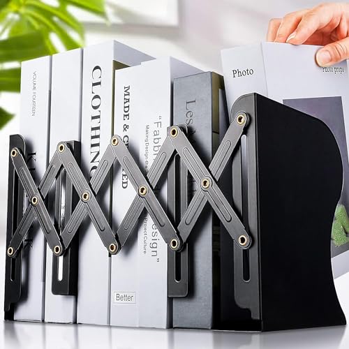 MEETOZ Adjustable Bookends, 2 Dividers, Anti-Slip Design Expandable Book Ends for Shelves, Book Organizer for Desk, Suitable for Office, Home and School Use
