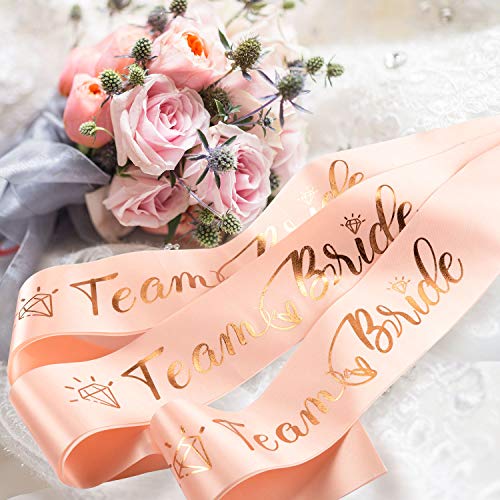 Whaline 10 Pack Team Bride Sash Satin Bachelorette Sash Rose Gold Foiled Wedding Sash for Hen Party and Bridal Shower Party