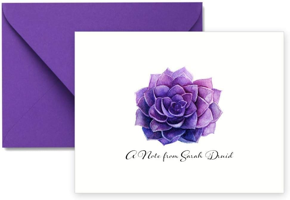 Succulent Stationary Folded Note Cards - Personalized Gift for Women, Set of 10 Notecards matching envelopes, Choose your Color