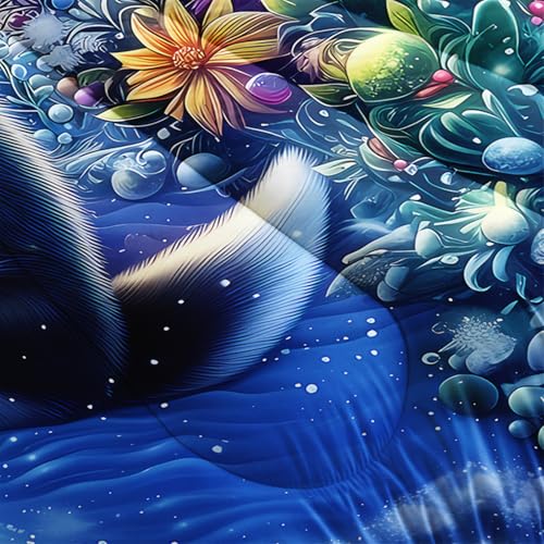 Image of AILONEN Cute Husky Dog Queen Size Comforter Set - Kawaii Puppy Animal Bedding Bet for Kids Boys Girls - Floral Snow Duvet with 2 Pillowcases - 3 Pieces