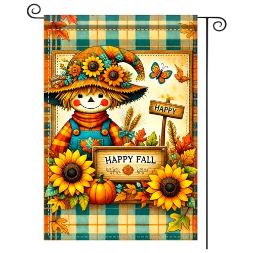 Image of Nuxovilar 12x18 inch Plaid Scarecrow Fall Garden Flag