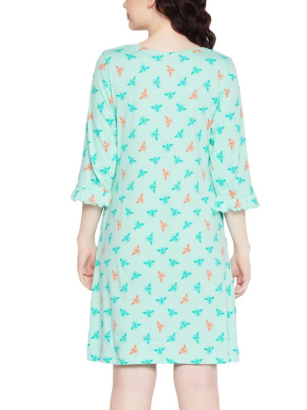 Image of Clovia Women's Cotton Graphic Print Short Nightdress with Pocket in Blue