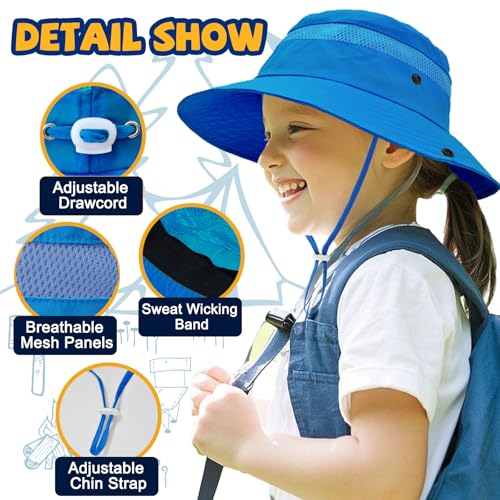 Outdoor Kids Sun Hat for Boys Girls Wide Brim Mesh Bucket Hat UPF 50+ Sun Protection Breathable Summer Fishing Safari Hat4
