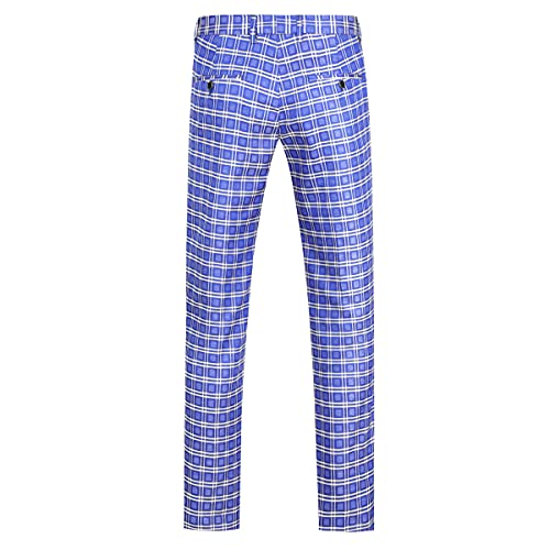 Boyland Mens Plaid 2 Pieces Suit Casual Notched Lapel Single Breasted One Button Blazer Tuxedo Sport Coat Trousers Light Blue #TOP6