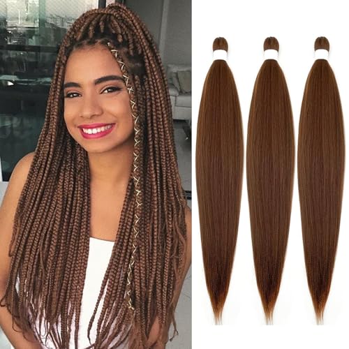 Braiding Hair Pre Stretched for Women Hair Extensions Box Braids Soft Synthetic Knotless Yaki Texture Hot Water Setting Braid Brown (24inch 3Packs)