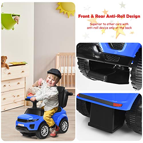 Image of Costzon 3 in 1 Ride on Push Car, Stroller Sliding Walking Car with Horn, Music, Light, Under Seat Storage, Parental Handle, Armrest Guardrails, Ride on Toy for Boys & Girls (Blue)
