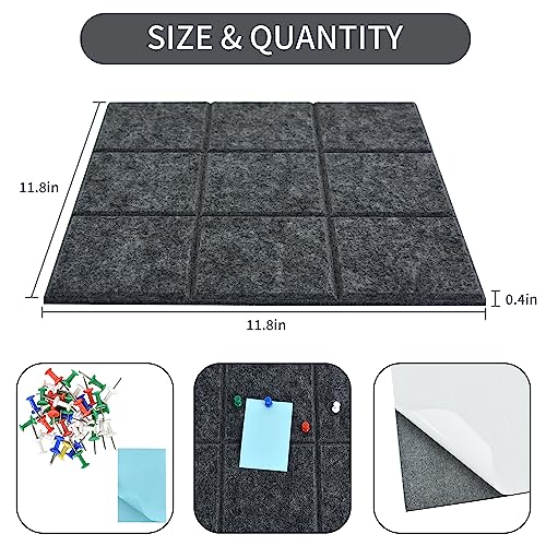 Vuzvuv 35\'\'x 23\'\' Large Cork Board,6Pcs Dark Grey Cork Board Tiles for Wall with 50 Push Pins & Sticky Notes, Self-Adhesive Felt Bulletin Board Tiles for Paste Notes, Photos, Schedules Offices Home