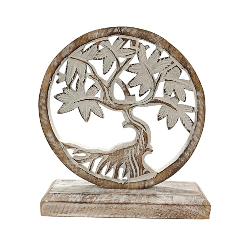 Estatua decorativa de madera tallada árbol de la vida miniatura 1