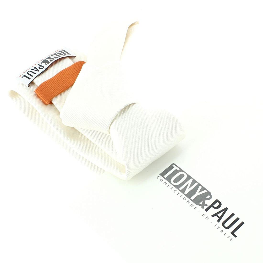Tony & Paul. Cravate. PAUL, Soie. Blanc sucre - Uni - FABRIQUE EN ITALIE.