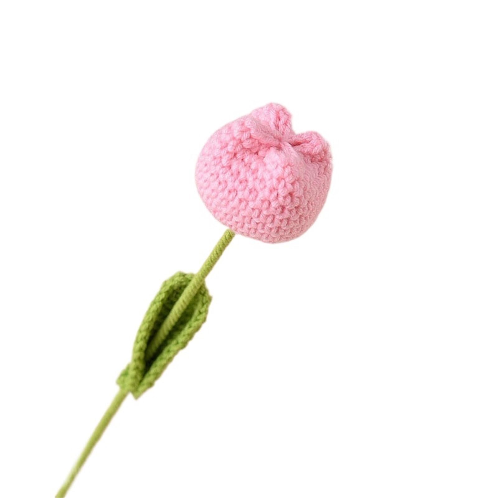 ENWWCH Finished Tulip Simulation Flower Handmade Weave Woolen Home Decoration Wedding Hand-Knitted Crochet For Home(Color3)