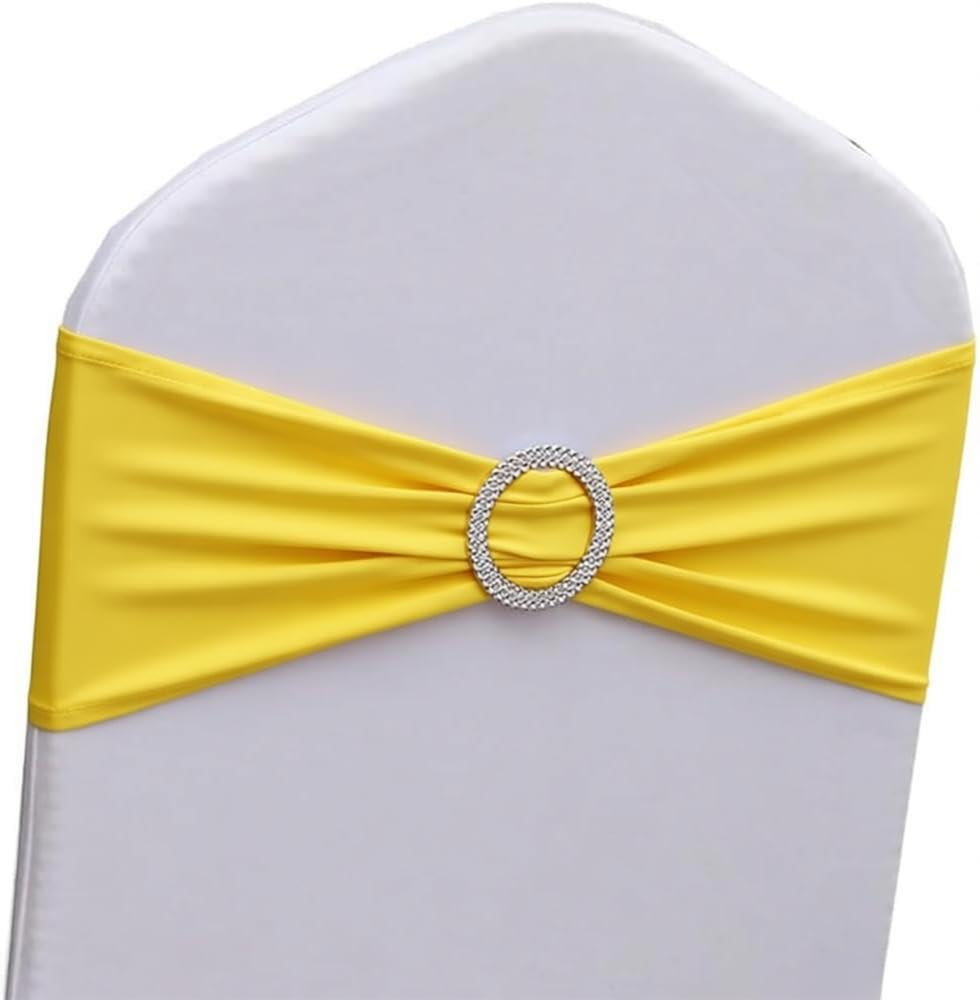 Yellow Chair Sashes 100 Pack, Spandex Yellow Chair Bands Sashes for Wedding Birthday Gender Reveal Party Decor, Chairs Ties