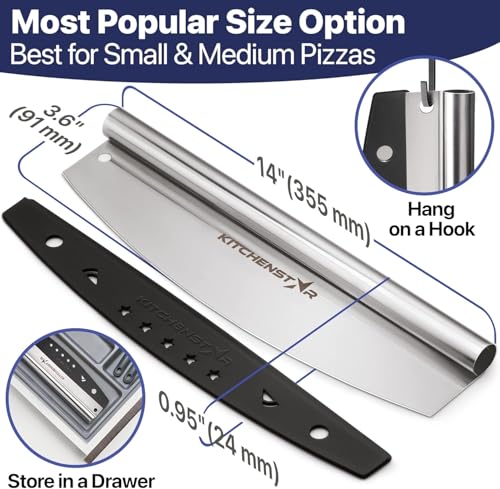 image for KitchenStar 14-Inch Pizza Cutter Rocker Blade - Sharp Stainless Steel 