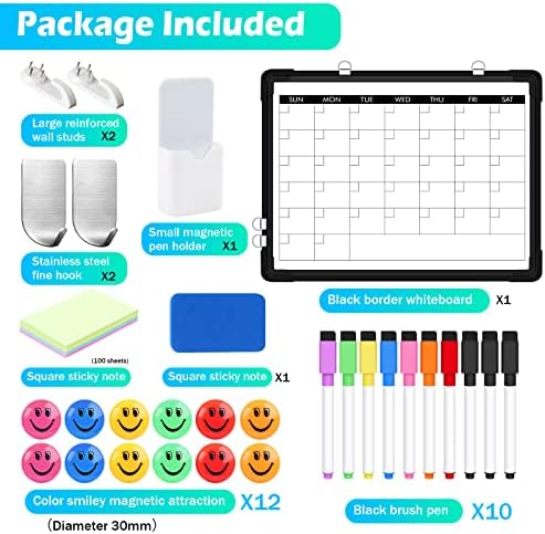 MaxAwe 30Pcs Dry Erase Calendar Whiteboard Value Set, 16 x 12inch Magnetic Monthly Planner Double Sided White Board, Hanging Aluminum Framed Drawing Board for Wall/Kitchen/Home/Office/School