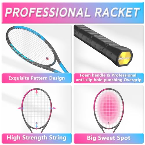 Image of Pro Tennis Racket for Adults, 2 Player 27 inch Speed Tennis Racquet Acceptable for Beginner and Professional with 3 Tennis Balls, 2 Vibration Dampes, 2 Overgrips, Tennis Bag