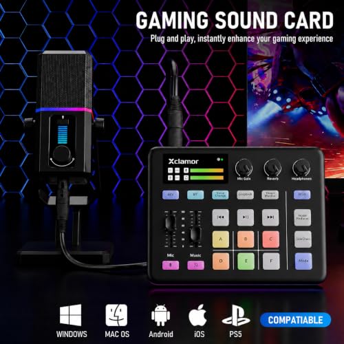 Image of Xclamor XS-11 Gaming Audio Interface & Sound Card with RGB, 48V Phantom Power, Bluetooth, Voice Changer, Noise Reduction, for Live Streaming, Podcast, PC, PS4 /PS5, XLR Mic