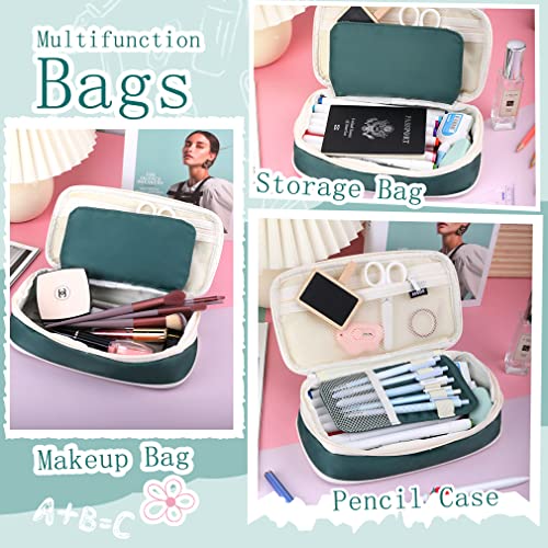 Image of iSuperb Large Capacity Pencil Case Dark Green Pencil Pouch Portable Pen Bag with 2 Compartments Pen Organizer Gifts for School Kids Children Teen Boys Girls Men Women