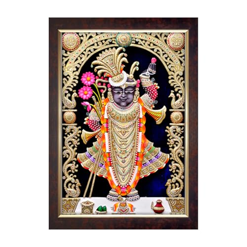 Image of Dharvika Innovations Shrinathji Photo with Frame Big Size /Shreenathji Photo with Frame Big Size - 2415 (11x14 Inch, Brown)