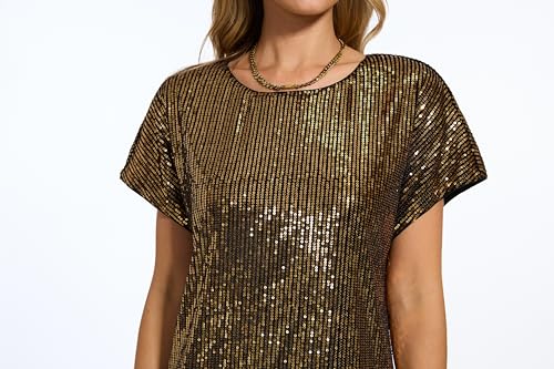 Image of Women's Crewneck Sequin Shift Dress Short Sleeve Casual Holiday Sparkly Party Dress