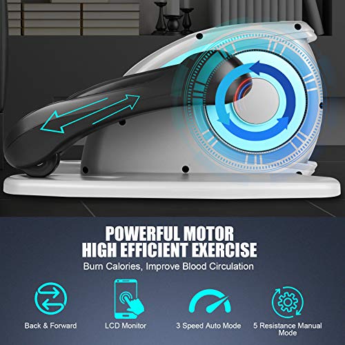 ANCHEER Under Desk Electric Mini Elliptical Machine, Remote Control Portable Exercise Elliptical Trainer with Large Pedal, LCD Monitor Compact Trainer for Home