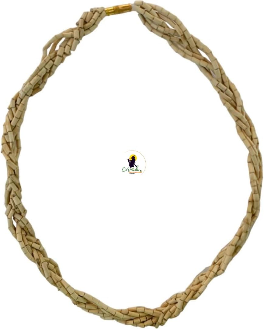 Go Vrinda Studios Tulsi Kanthi Mala | Braided | Iskcon Mala | Krishna Devotee | Holy Basil | Vrindavan | Natural | Religious & Spritual | Necklace | Hare Ram Hare Krishna (4 Line Cutter)