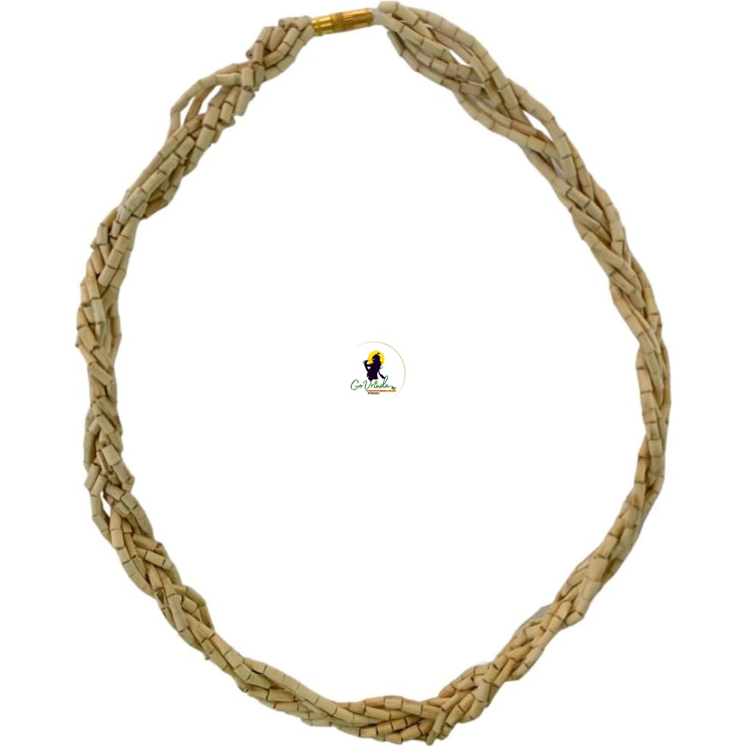 Go Vrinda Studios Tulsi Kanthi Mala | Braided | Iskcon Mala | Krishna Devotee | Holy Basil | Vrindavan | Natural | Religious & Spritual | Necklace | Hare Ram Hare Krishna (4 Line Cutter)