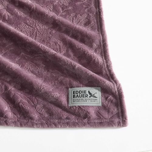 Image of Eddie Bauer - Throw Blanket, Ultra-Soft & Embossed Plush Bedding, Blanket for Couch & Bed (Woodblock Floral Purple, 50 inch x 70 inch)