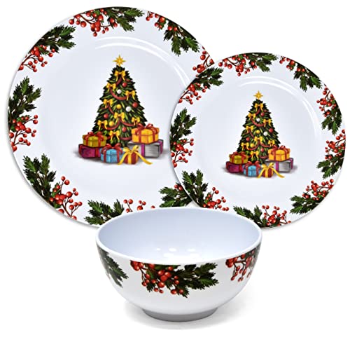 24 Christmas Melamine Dinnerware Set Holiday Plates Dishes Sets 8 11" Dinner Plates 8 9" Plates And 8 5.5" Soup Bowl #TOP7