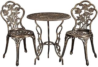 Yaheetech Bistro Set Garden Furniture Set Aluminum Table and Chairs Outdoor Patio Furniture 3 Piece Dinging Table and Chairs for Balcony Rose Design Bronze Finish